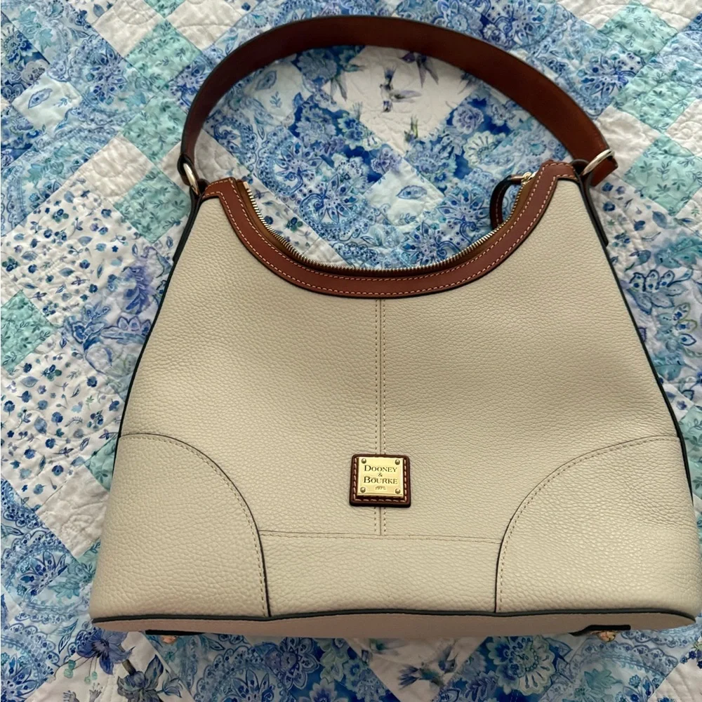 Dooney & Bourke Cream and Brown Hobo Bag - Picture 1 of 6